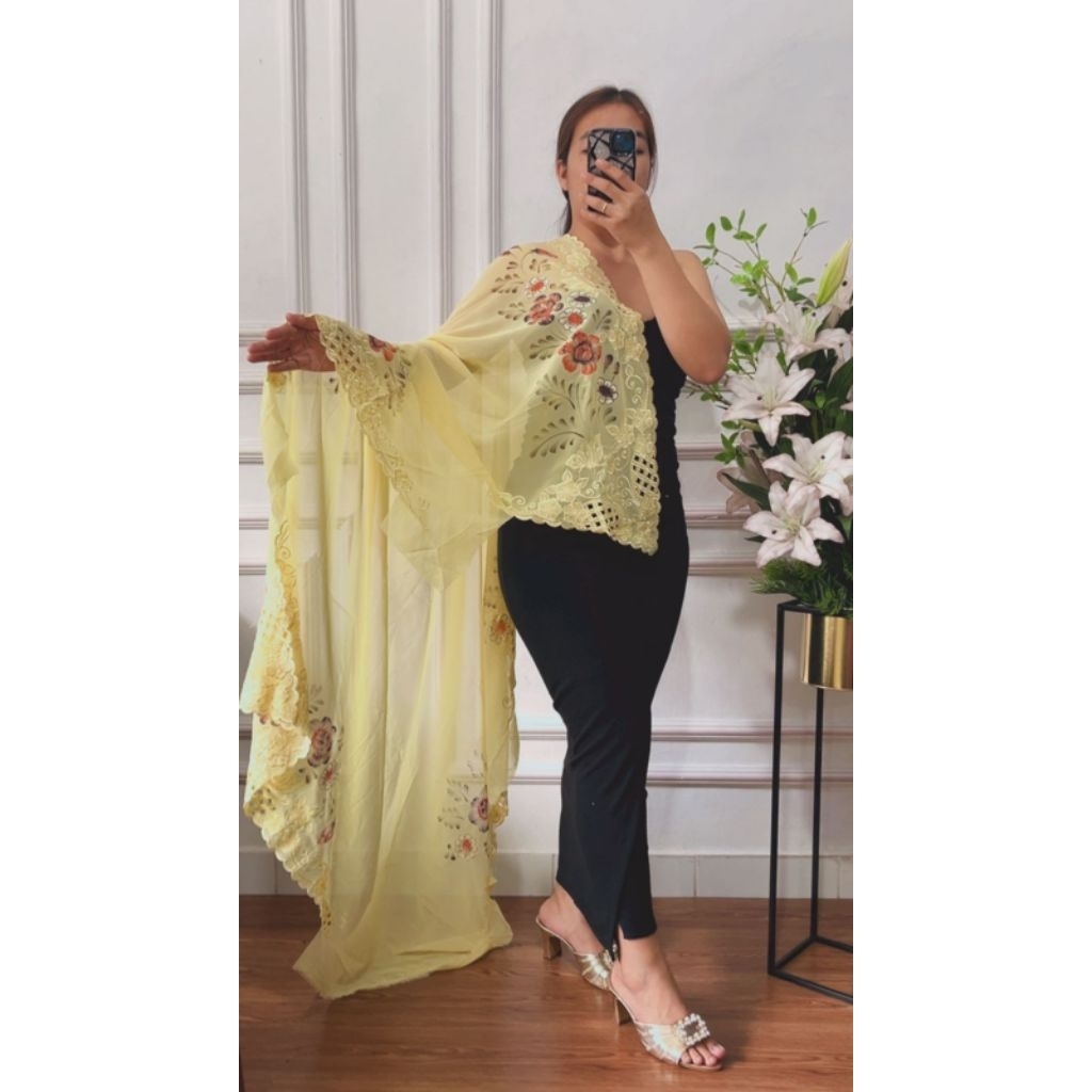 KAIN KEBAYA BORDIR LUKIS BALI/ BAHAN KEBAYA ENCIM TERBARU SIFON CREPE LUKIS BORDIR