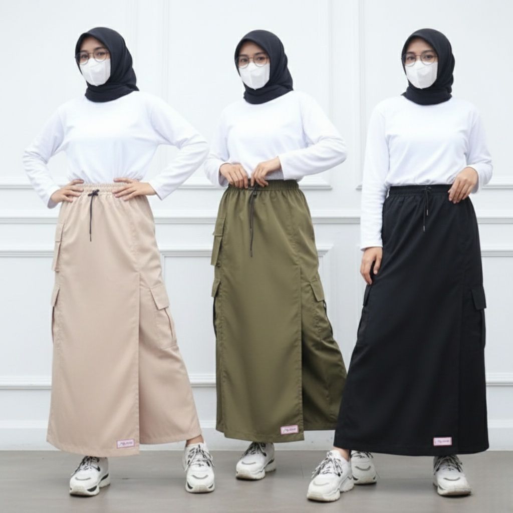 Paket Usaha Rok Celana Cargo Muslimah Dewasa Dril