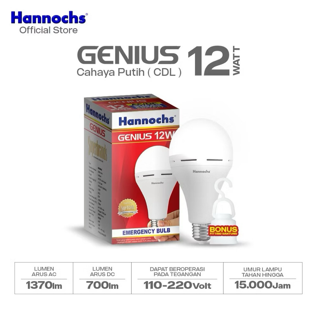 Hannochs Lampu LED 12 Watt Emergency Lamp Cas