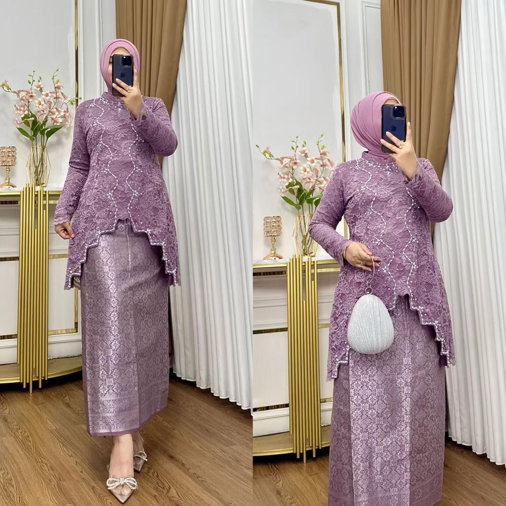 Set Kebaya Brukat Zilva / Kebaya Tunik Wisuda / Kebaya Tunik Modern / Kebaya Pesta / Kebaya Tunik Te