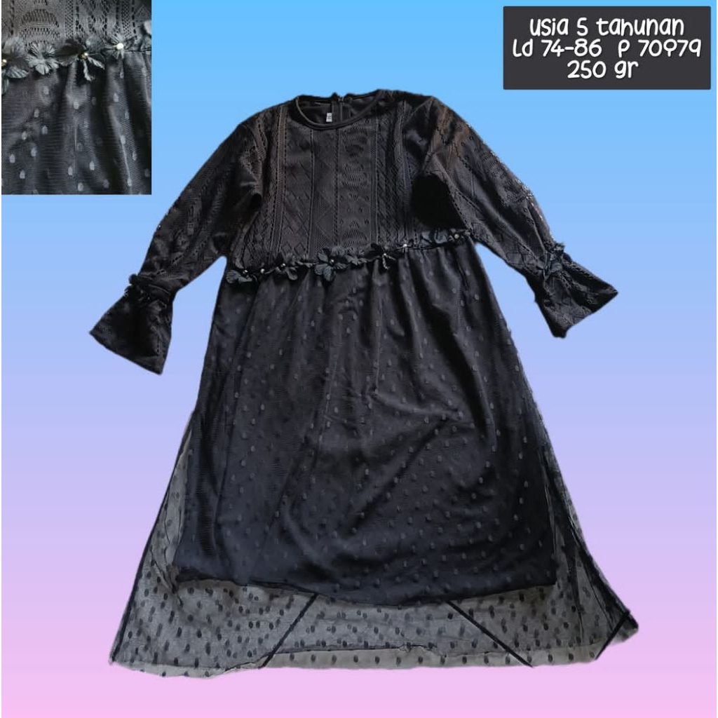gamis brokat lace hitam anak perempuan 5 tahunan