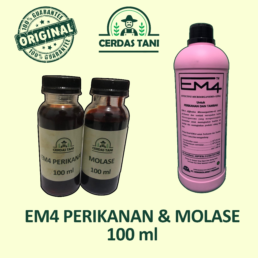 EM4 Perikanan 100 ml + Molase Tetes Tebu 100 Gram Probiotik Untuk Kualitas Air Dan Kesehatan Ikan