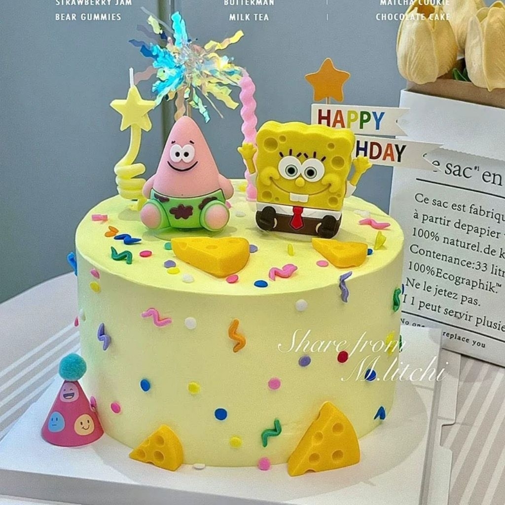 Spongebob Cake Topper Hiasan Dekorasi Kue Ulang Tahun Anak Patrick Mr Crab 3D Figure Mainan