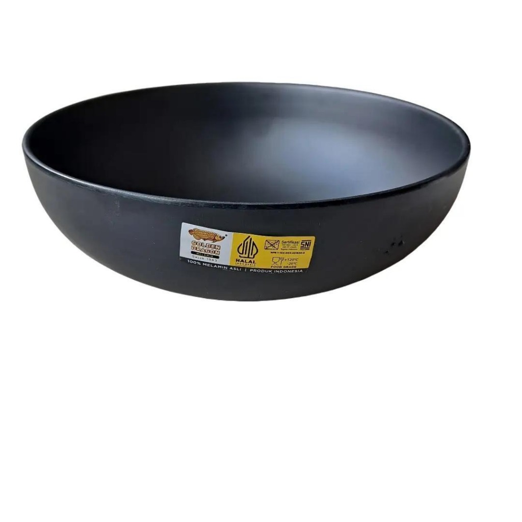 Mangkuk Ceper 7" Hitam Melamine Stone Series - Golden Dragon W7107A