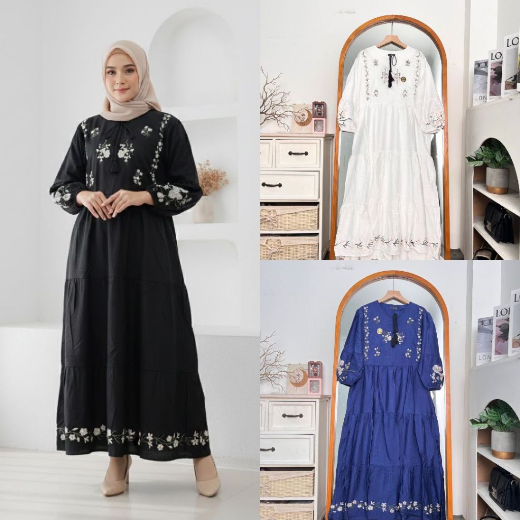 SARI FASHION PO 709 RITA MIDI DRESS LINEN BORDIR TERBARU CHY-RITA-101225