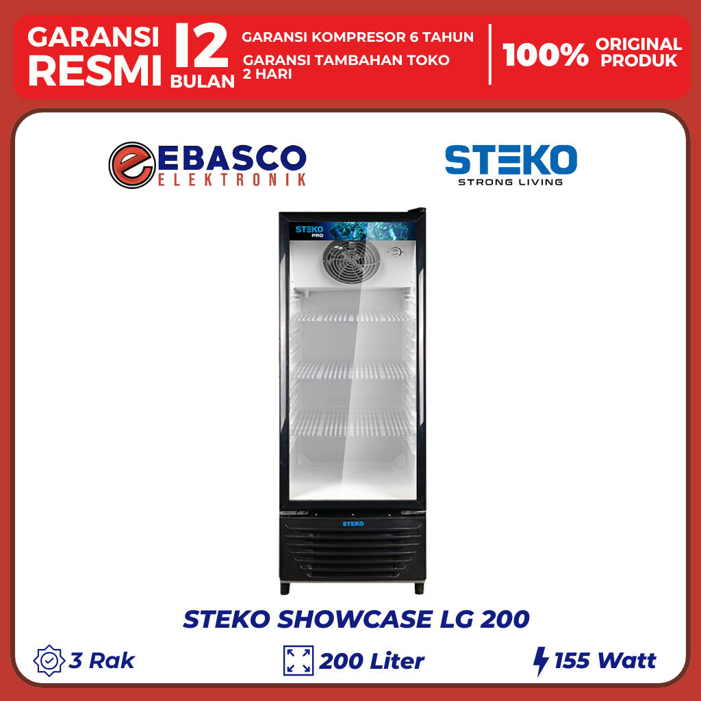 STEKO Showcase LG-200 3 Rak Minuman 200 Liter Low Watt Bergaransi Resmi