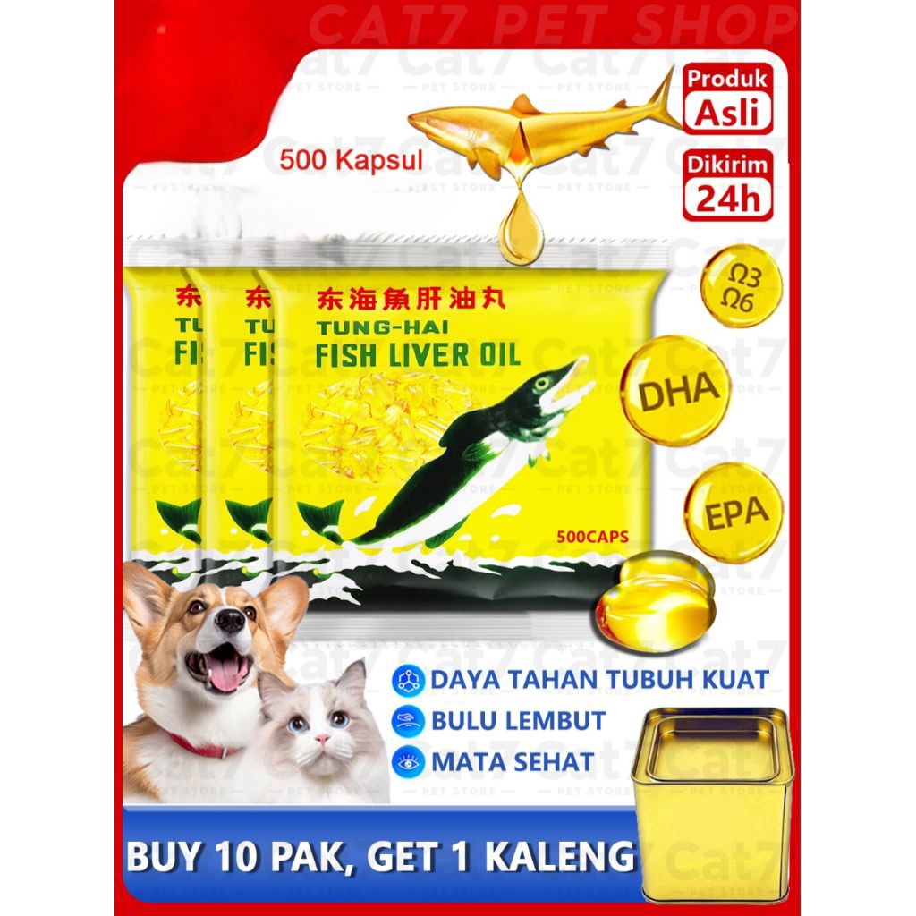 Minyak ikan tung hai liver fish oil / minyak ikan 500 kapsul untuk kucing anjing ayam