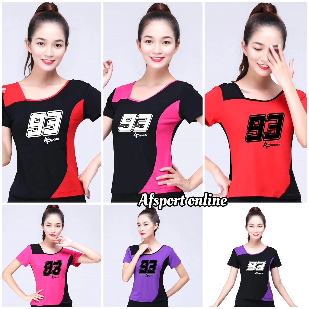 Afsportonline Kaos Senam Wanita Motif 93 Warna Hitam Merah Ungu Pink Nyaman untuk Olahraga dan Santa