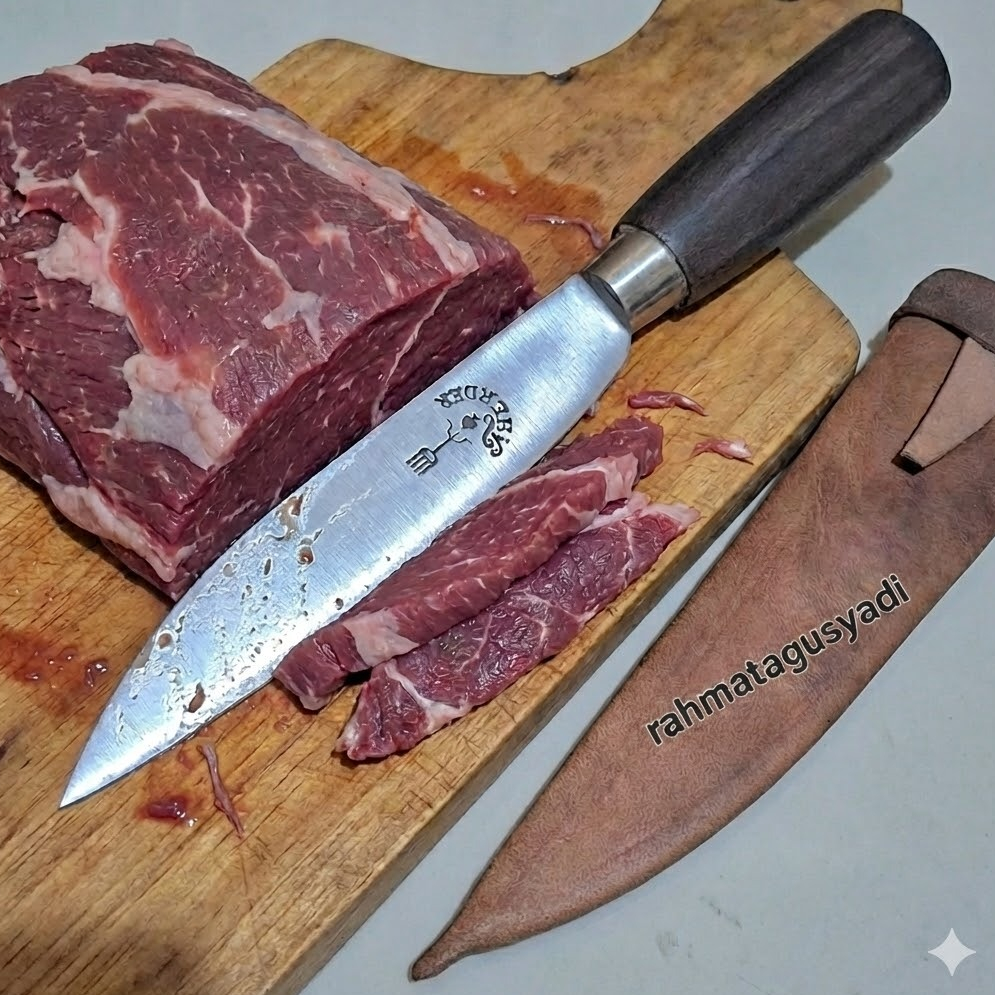 Pisau Dapur/Sisit Sembelih Daging Sapi Kambing Qurban Model Herder Cap Garpu Super Tajam Siap Pakai