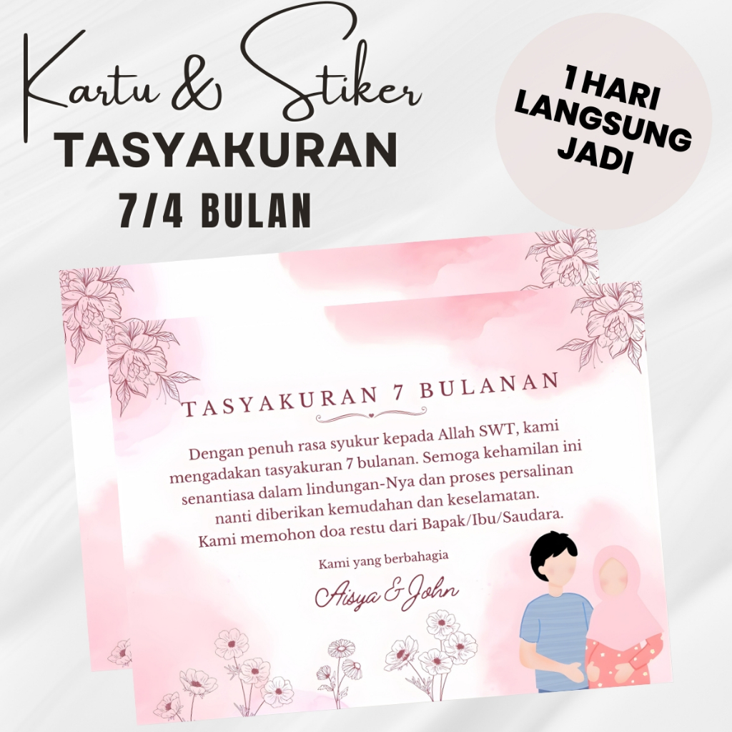 KARTU TASYAKURAN 7 BULANAN BISA CUSTOM, KARTU 4 BULANAN KEHAMILAN, KARTU TERIMAKASIH BESEK 7 BULANAN