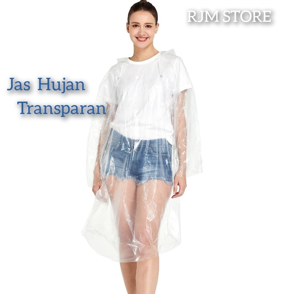 Jas Hujan Ponco Plastik Bening Putih Transparan Tebal Premium Lengan Panjang