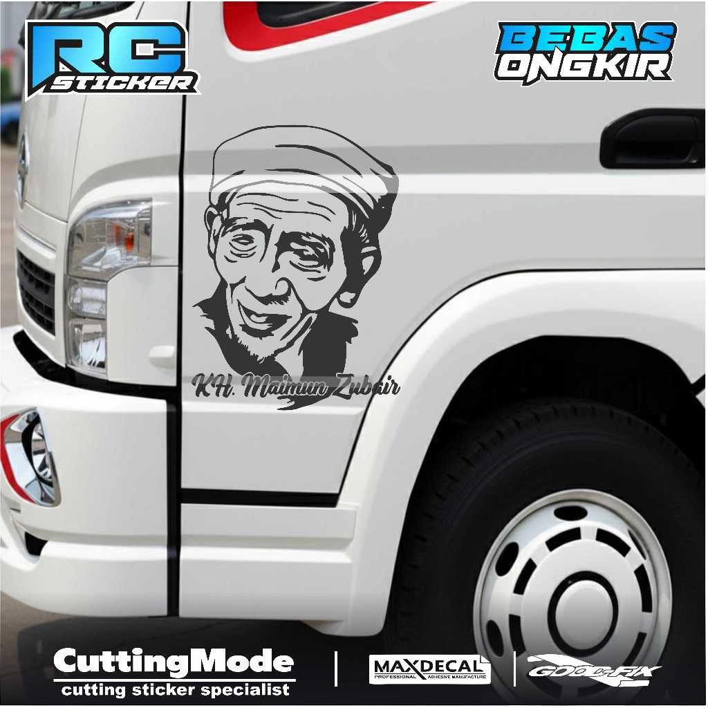 CUTTING STICKER PINTU KABIN TRUCK SILUET WAJAH KH MAIMUN ZUBAIR, STICKER ULAMA