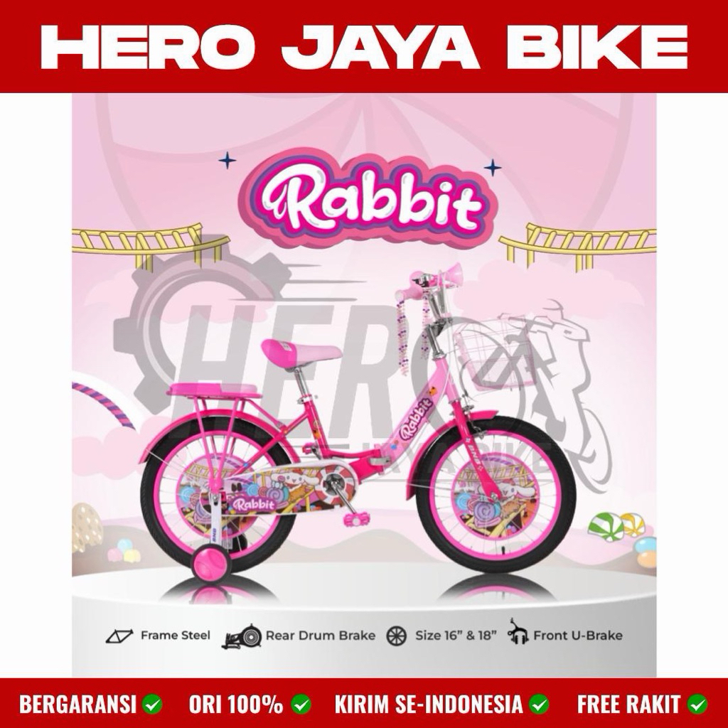 Bike N Bike Sepeda Lipet Anak Perempuan BNB RABBIT Ukuran 12 16 & 18Inch Keranjang Lipet