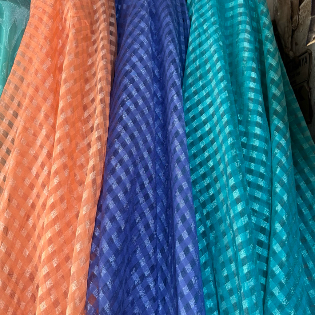 kain organza - organza silk premium - organza motif kotak