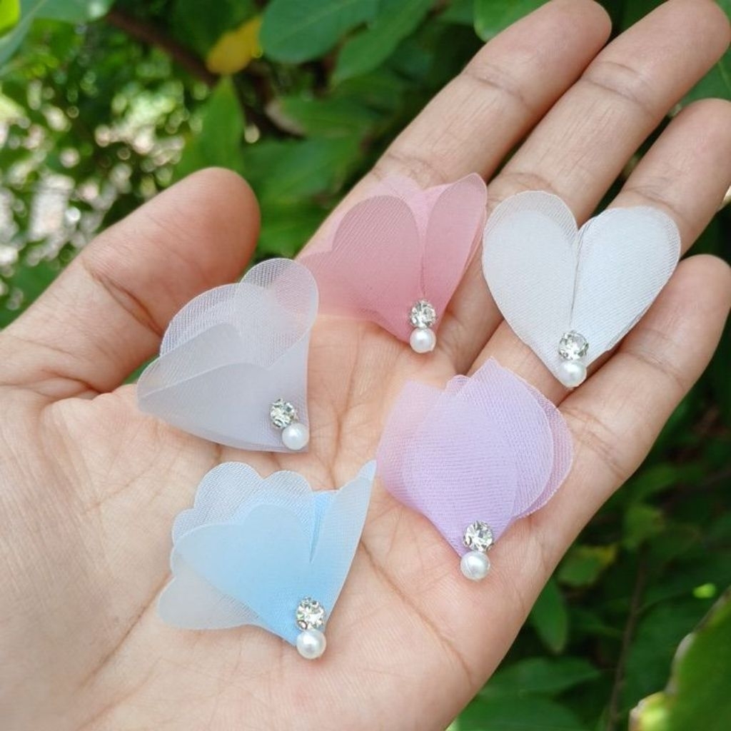 Aplikasi bunga semanggi /hiasan baju kebaya organza bunga payet