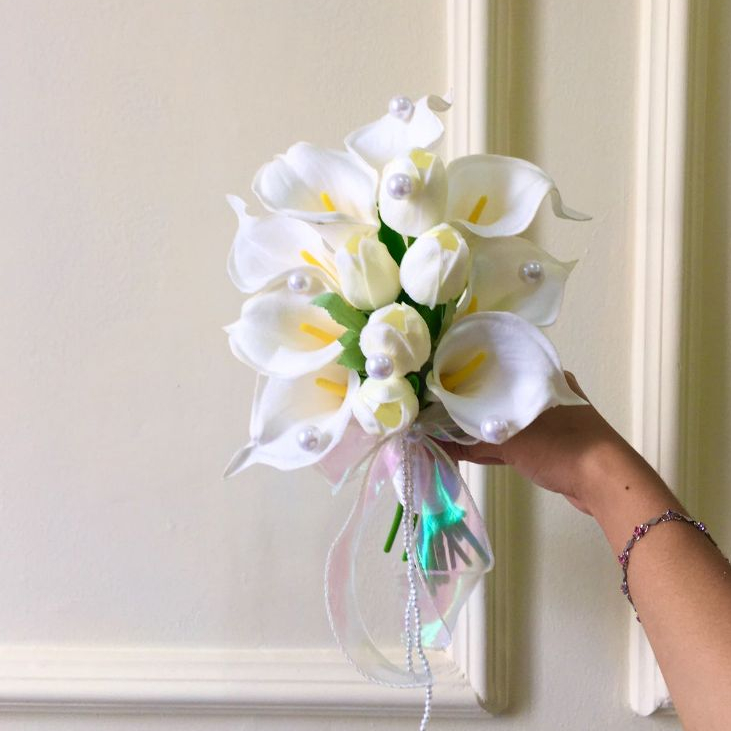 Buket Bunga Pengantin Putih Wedding Hand Bouquet - Artificial dan bunga kering