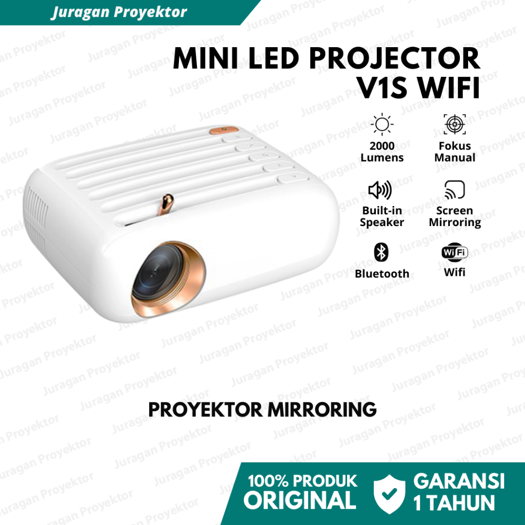 Proyektor Mini LED V1S Wifi 2000 Lumens | Proyektor Wifi | Proyektor Mini Portable | Proyektor 1080P
