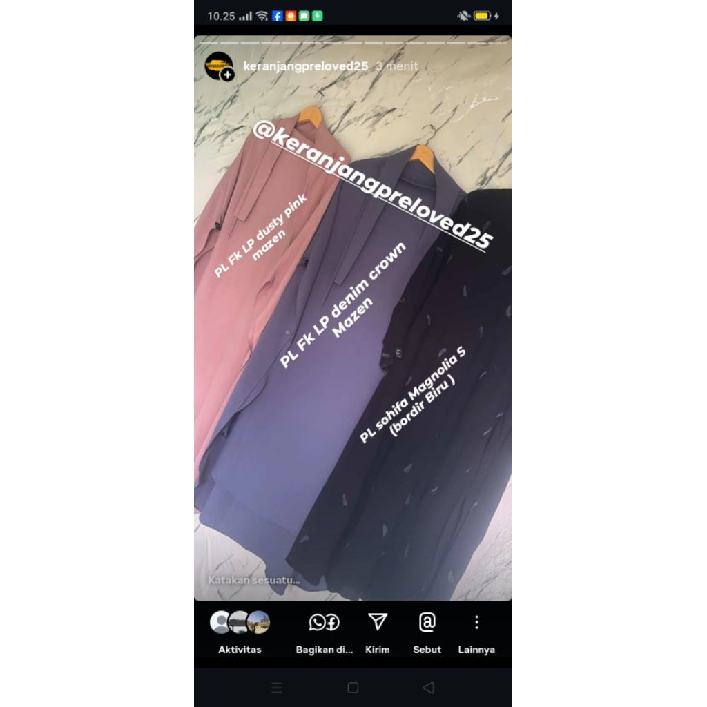 preloved aljena cek etalase,sohifa Magnolia S ,fk LP dusty pink,fk LP denim crown