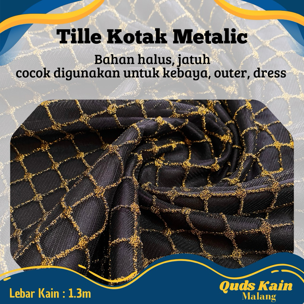 Kain Tulle Bordir Motif Kotak Metalic | Kain Tile Kotak PV