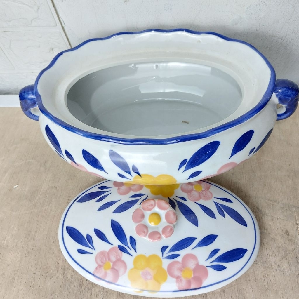 tempat sayur tutup wadah keramik kapasitas2 kg/mangkuk tutup tempat saji makanan