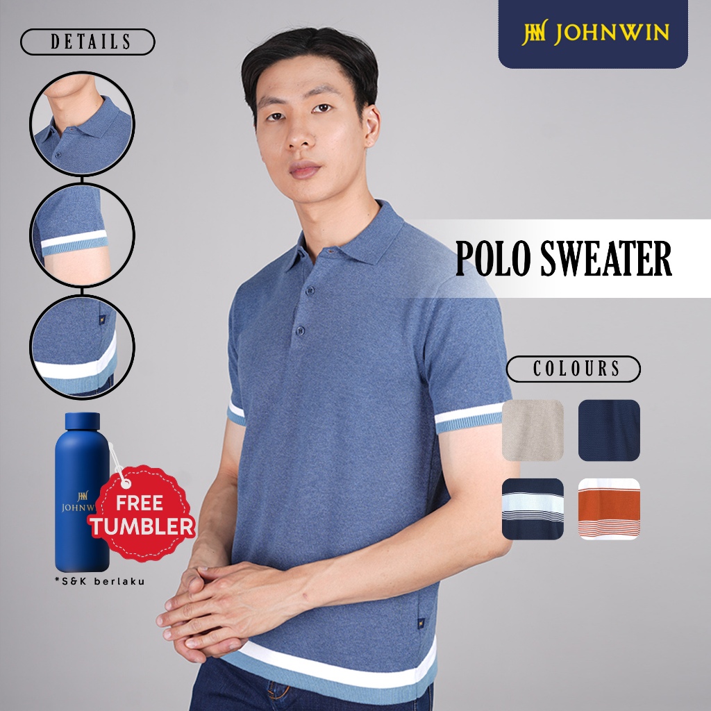 Johnwin - Polo Sweater - Polo Shirt - Kaos Polo - Line - Biru - Polos - ASW.663.D052.001.C