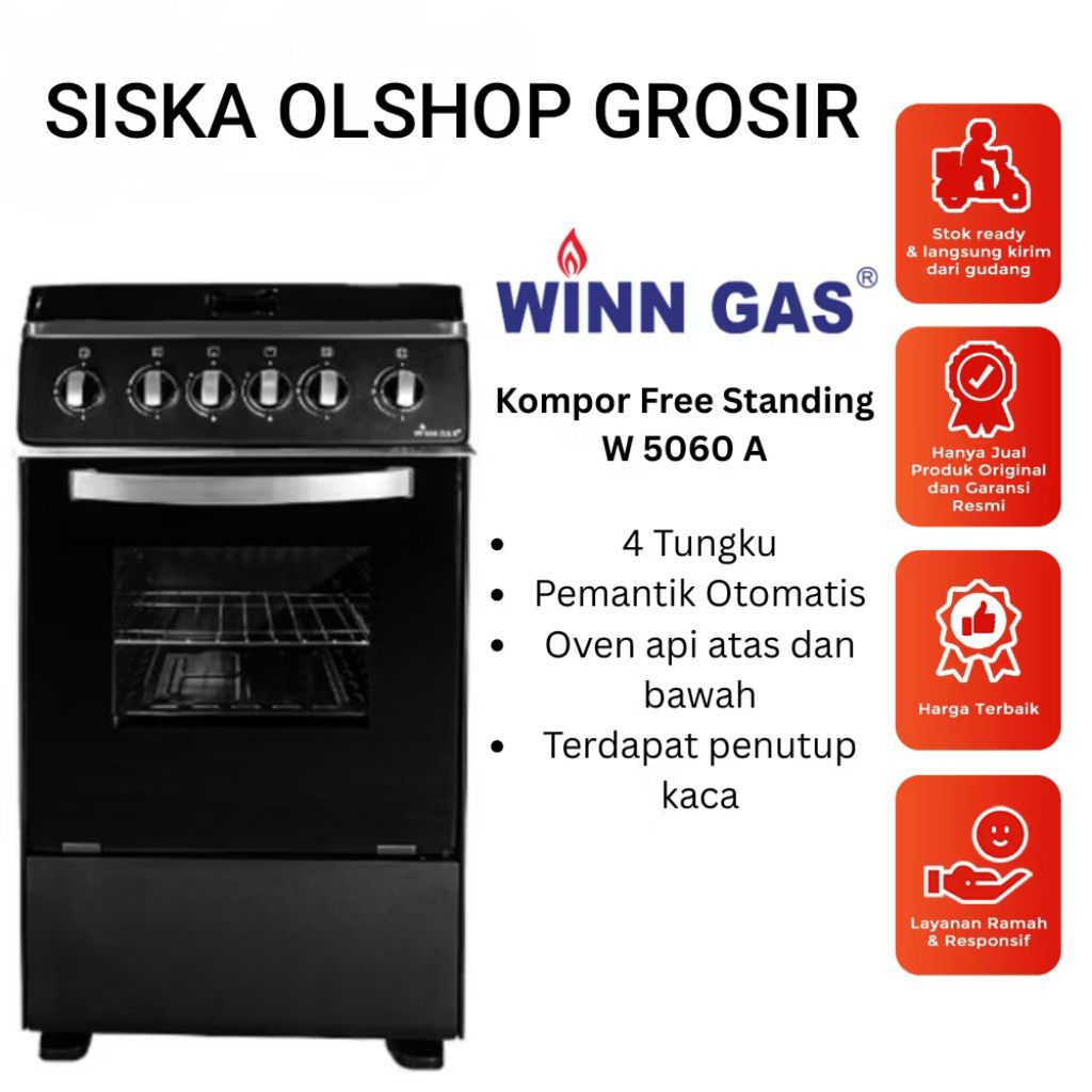 KOMPOR GAS 5060 A FREE STANDING 4 TUNGKU + OVEN WINN GAS W  _  5060A