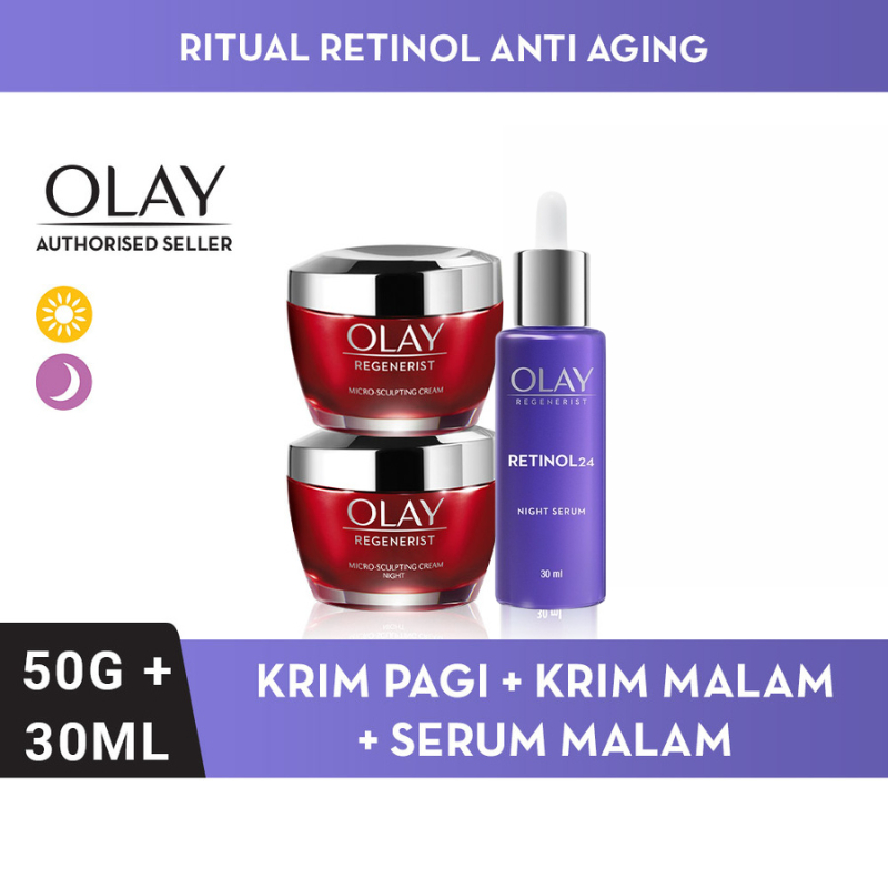 Olay Ritual Krim Pelembab Regenerist Pagi & Malam 50g + Retinol 24 Serum 30ml