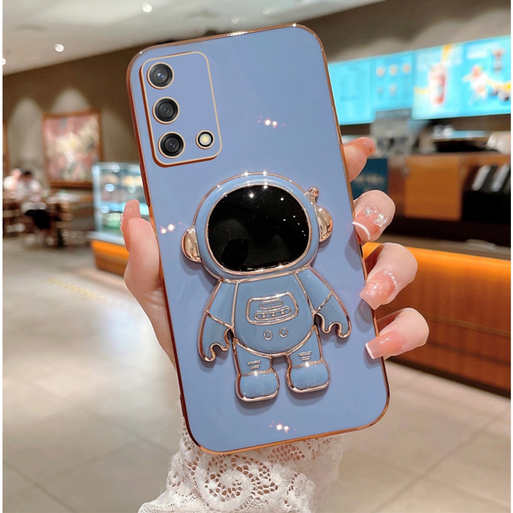 Soft Case Oppo A54 A74 A95 4G Casing Silikon Dudukan Lipat Astronot Plating Mewah