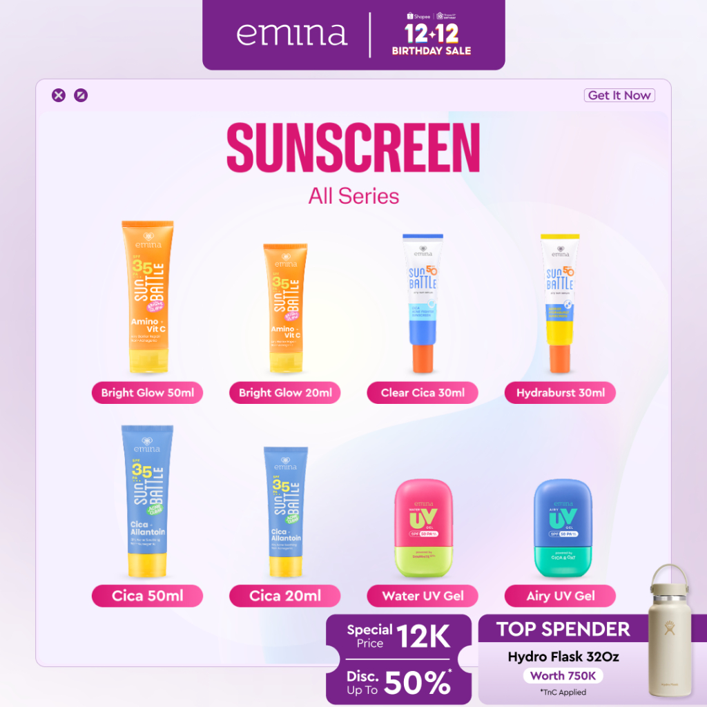 Emina Sunscreen All Series - Sun Battle Bright Glow SPF 35, Sun Battle SPF 50, Sunscreen UV Gel - Me