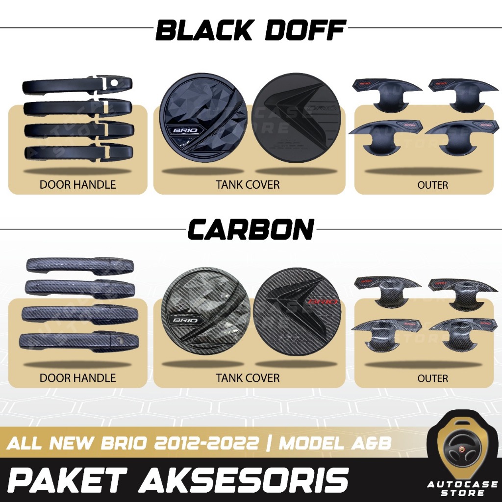 PAKET OUTER HANDLE TANK COVER ALL NEW BRIO 2012-2022 KOMPLIT HITAM DOFF CARBON AKSESORIS MOBIL PNP