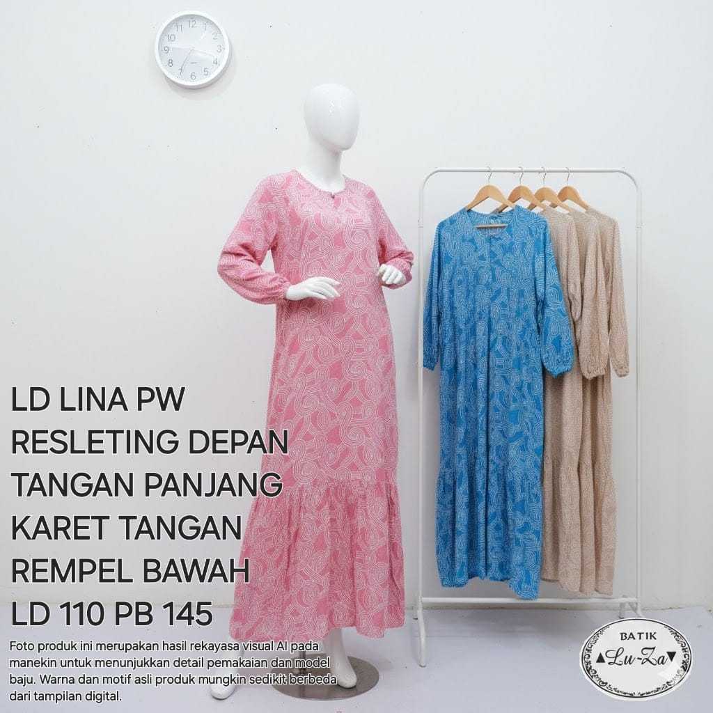 luza Longdress LINA PW gamis batik resleting depamn busui friendly daster pondok putri tangan panjan