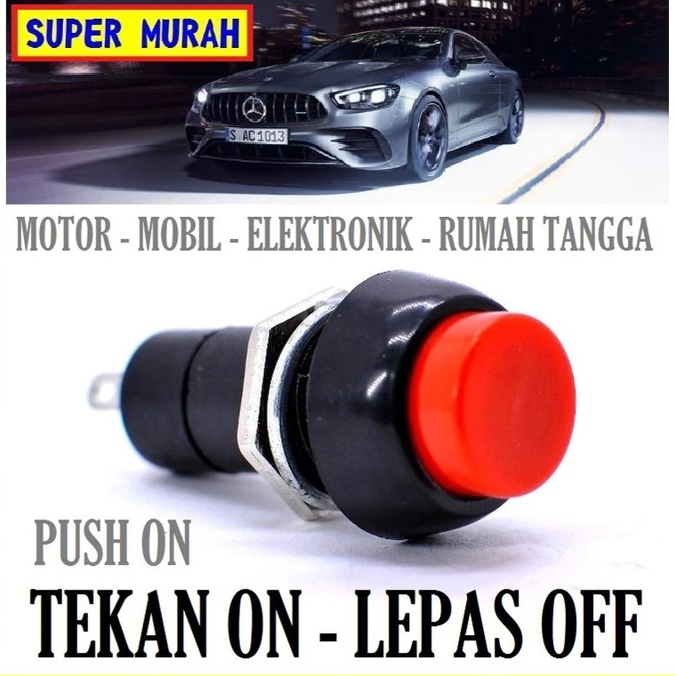 RAK 1C Saklar Push On Besar Bulat Listrik Led Motor Mobil 12v 24 Volt 2 Pin Tombol Toggle Tekan On L
