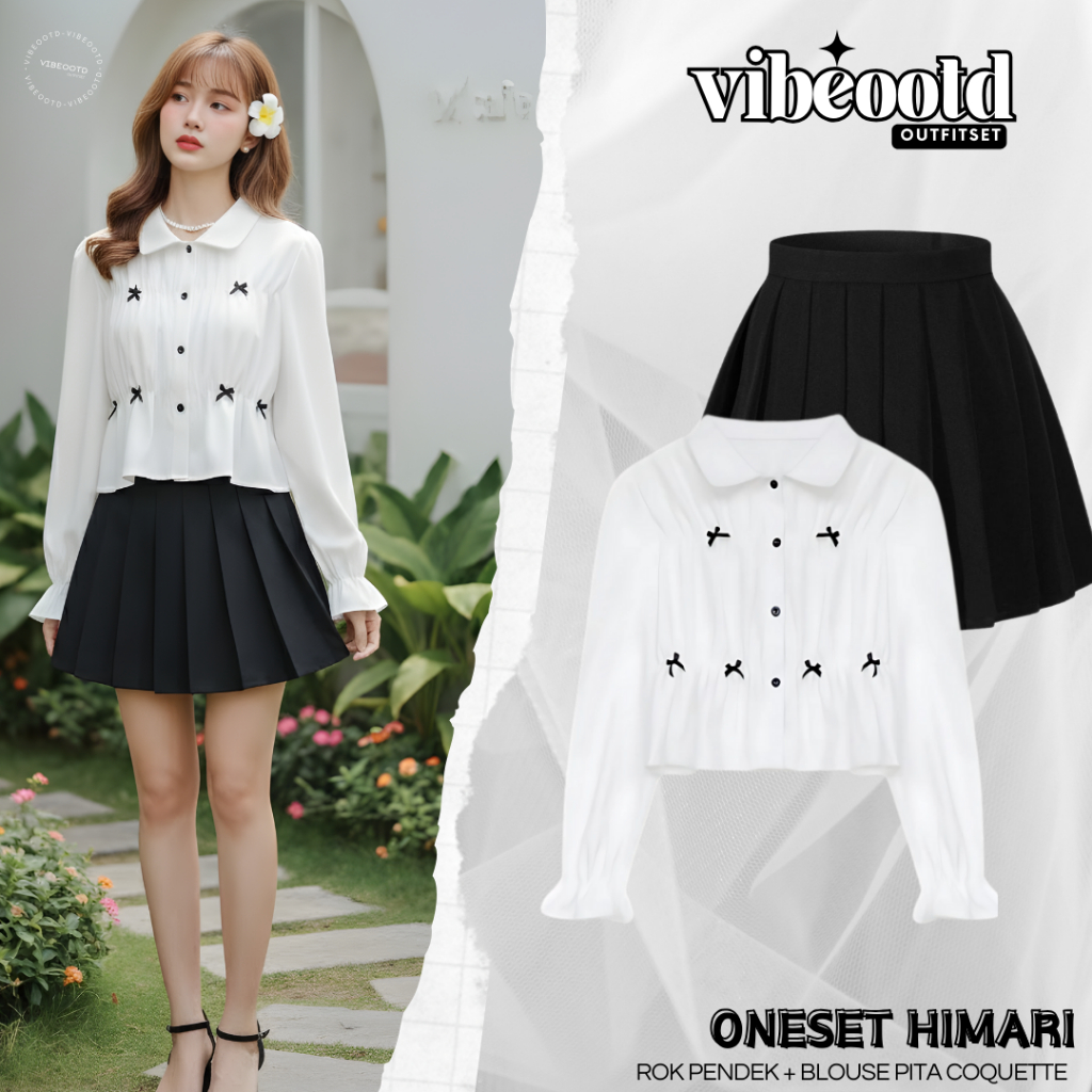 Himari Outfit Set Wanita ( Rok Pendek + Blouse Pita Coquette ) One Set Korean Style | Outfit Hangout