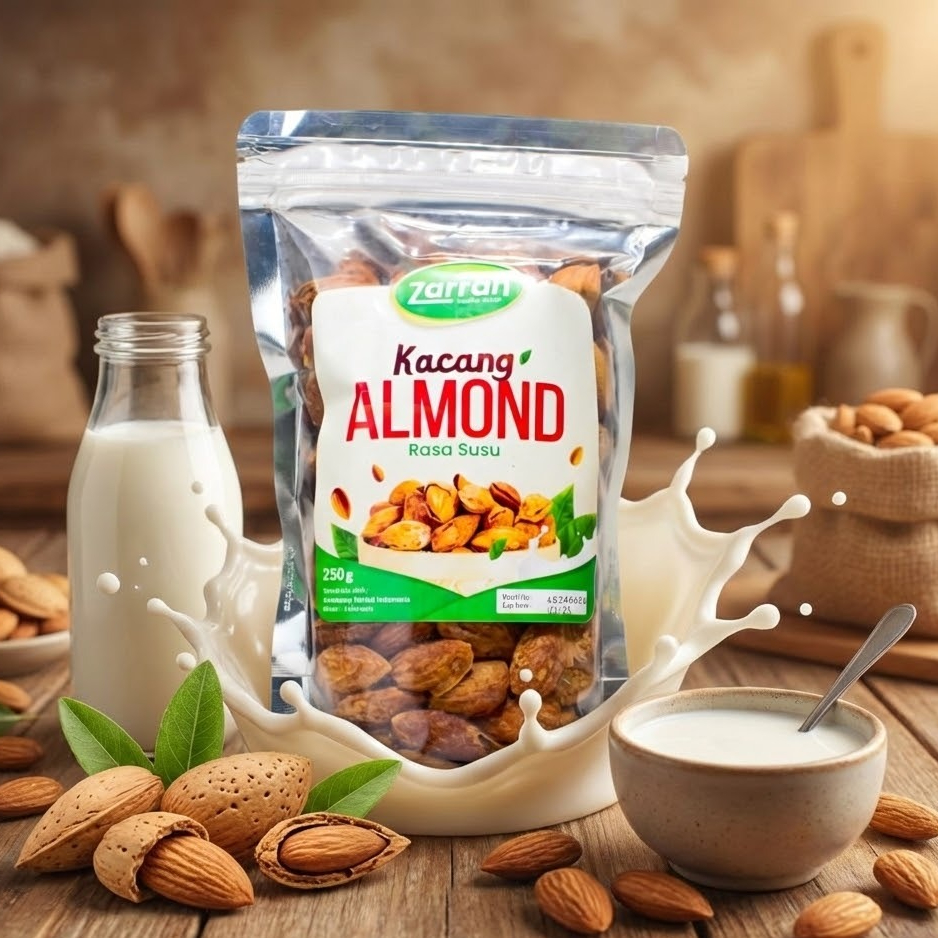 Kacang Almond Roasted Original dan Susu - Snack Kacang Almond Sehat Tanpa Minyak