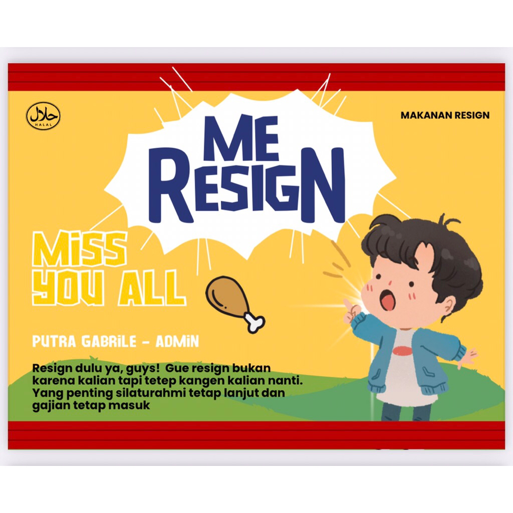 Kartu Ucapan Resign / RESIGN CARD (edisi mie kremez) BISA CUSTOM TULISAN