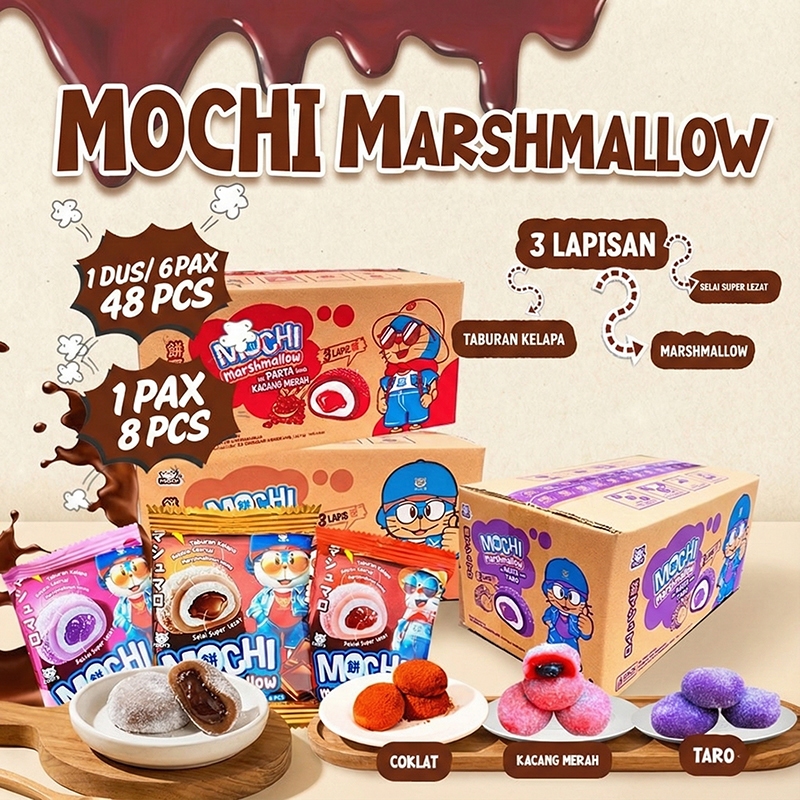 Sidore Mochi Marshmallow Pack 24 Pcs / 48 Pcs Moci 3 Lapisan Snack Jepang Murah & Enak