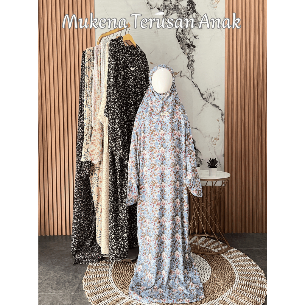 Mukena Terusan Rayon Motif Bunga Kecil –Tampil Anggun Anak