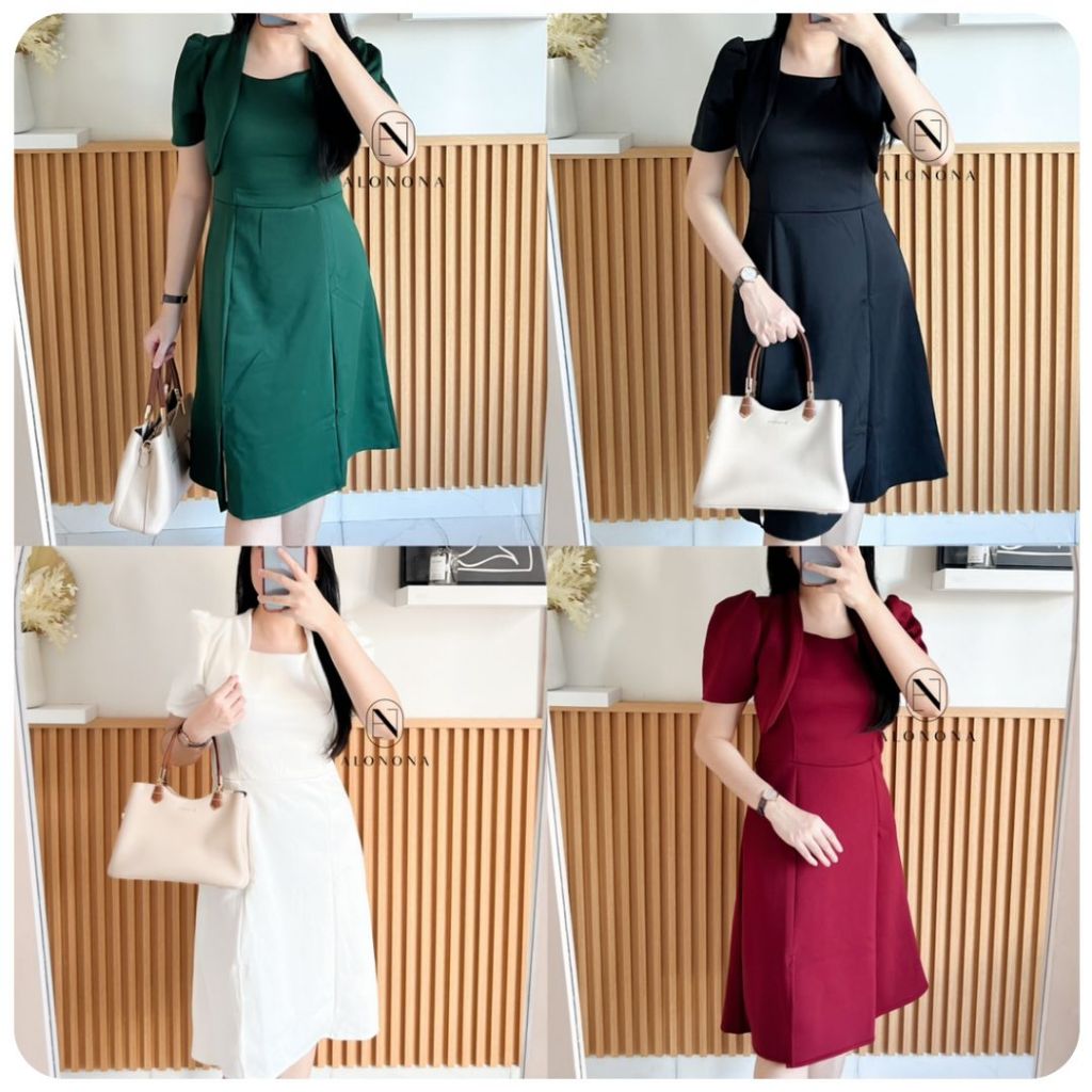 VIONA DRESS WANITA BAJU IMLEK CNY CHRISTMAS NATAL MAROON MERAH HITAM PUTIH HIJAU EMERALD GAUN