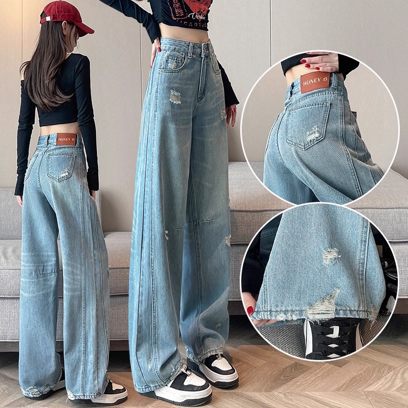 |kekinian.factory| Celana Jeans Wanita Panjang Reguler Fit Denim Jumbo Big Size Baggy Pants Korean S