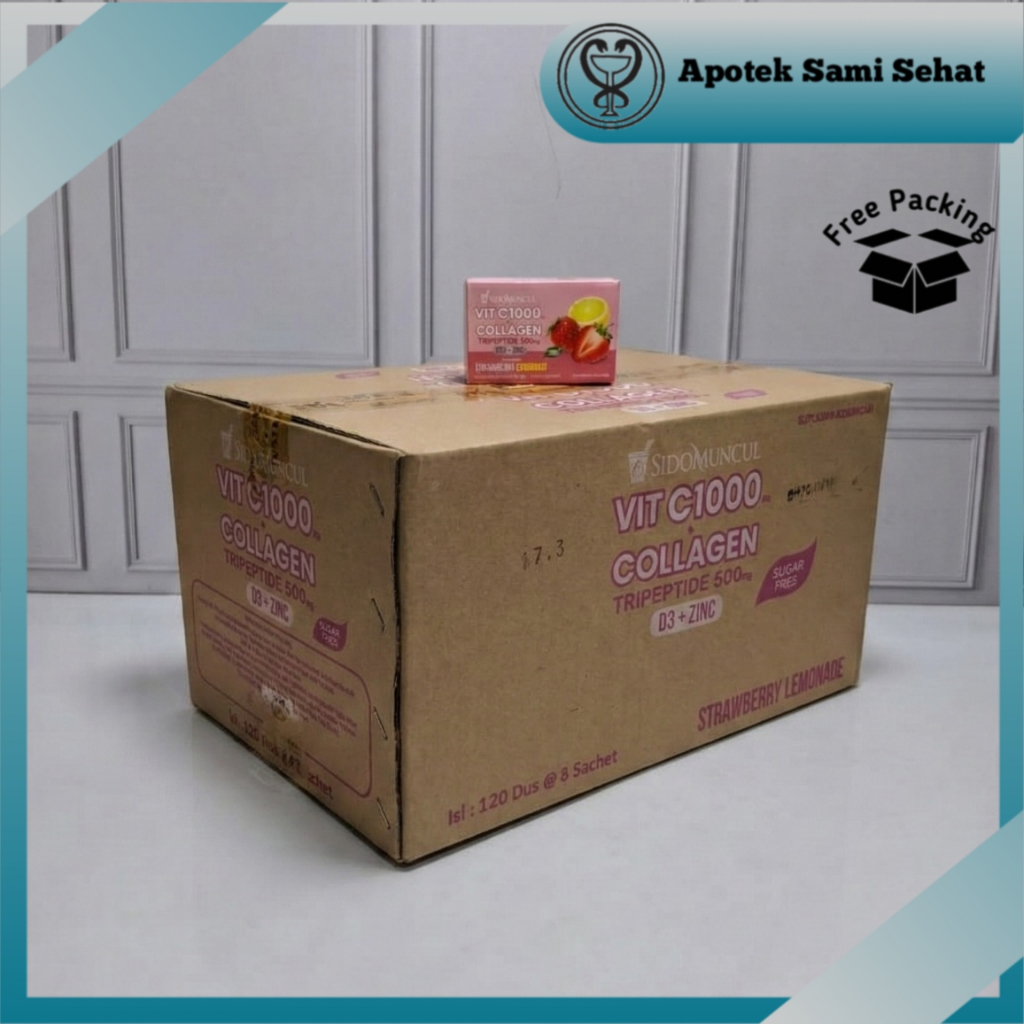 1 KARTON ISI 120 BOX SIDOMUNCUL VIT C1000 TRIPEPTIDE + COLLAGEN Zinc D3 @6 SACHET (untuk kesehatan k