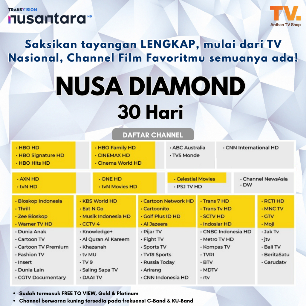 TransVision Nusantara HD Paket NUSA DIAMOND 1 Bulan