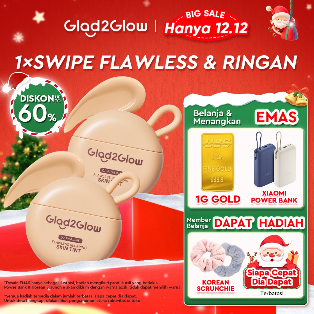 [12.12 Belanja 200rb, Disc. 20%]Glad2Glow FLAWLESS BLURRING SKIN TINT 30G Concealer Foundation Bedak
