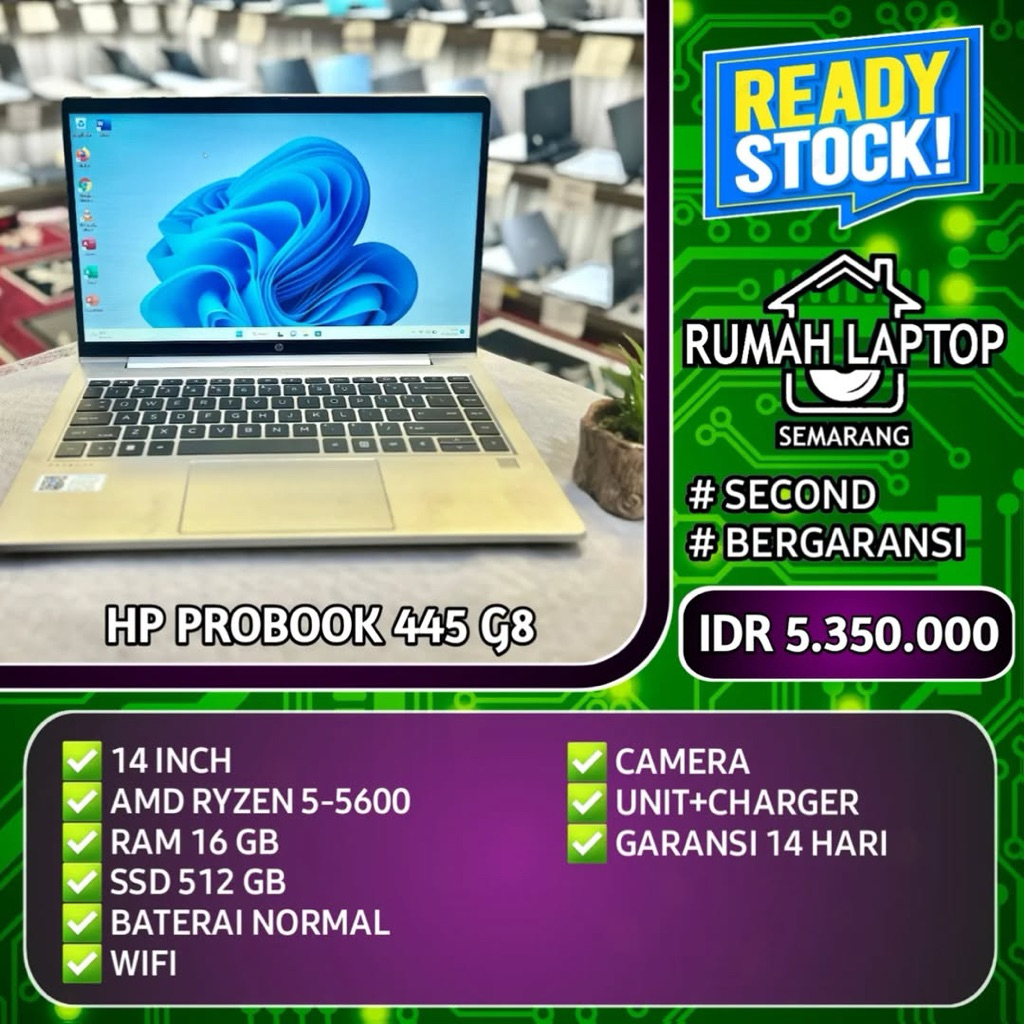 Laptop HP Probook 445 G8 (second). AMD Ryzen 5-5600. RAM 16 GB. SSD 512 GB