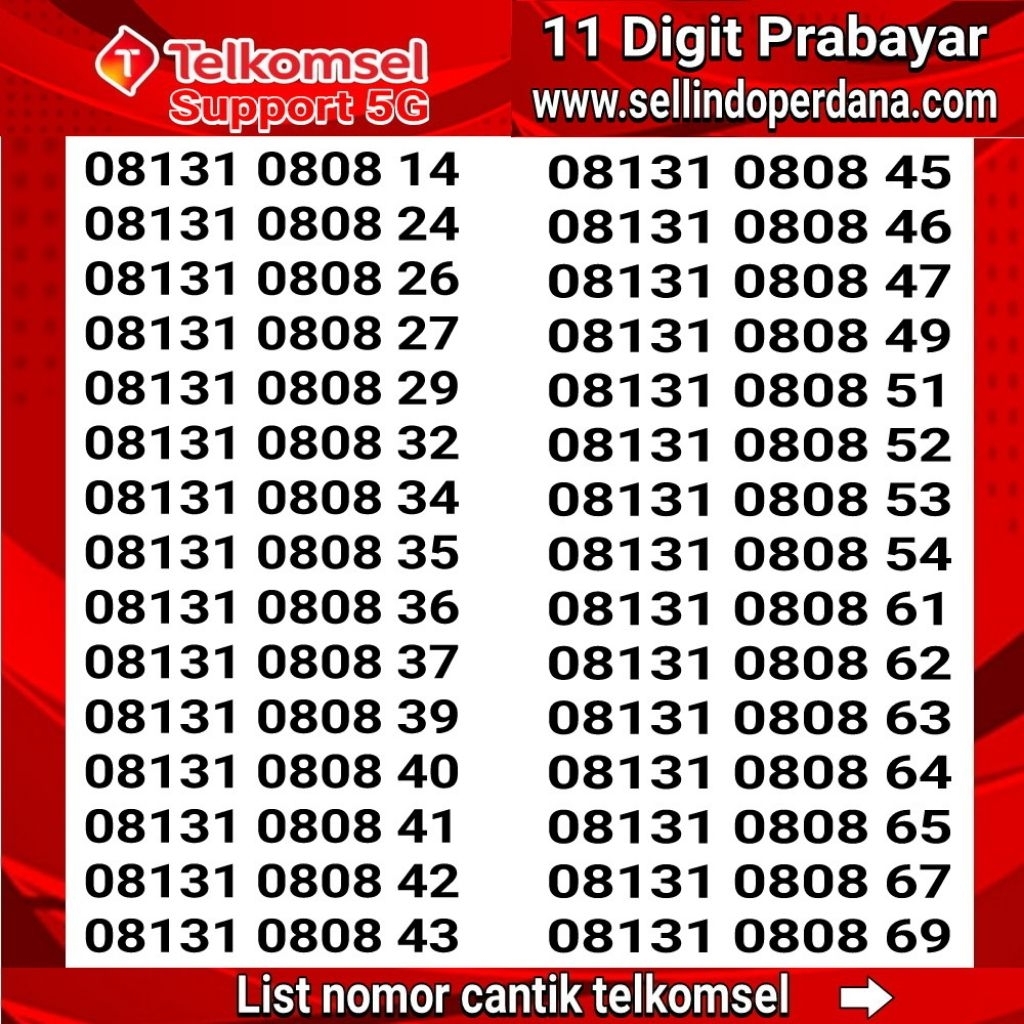 Nomor cantik simpati telkomsel 11 digit 4G/5G bonus kuota 3gb