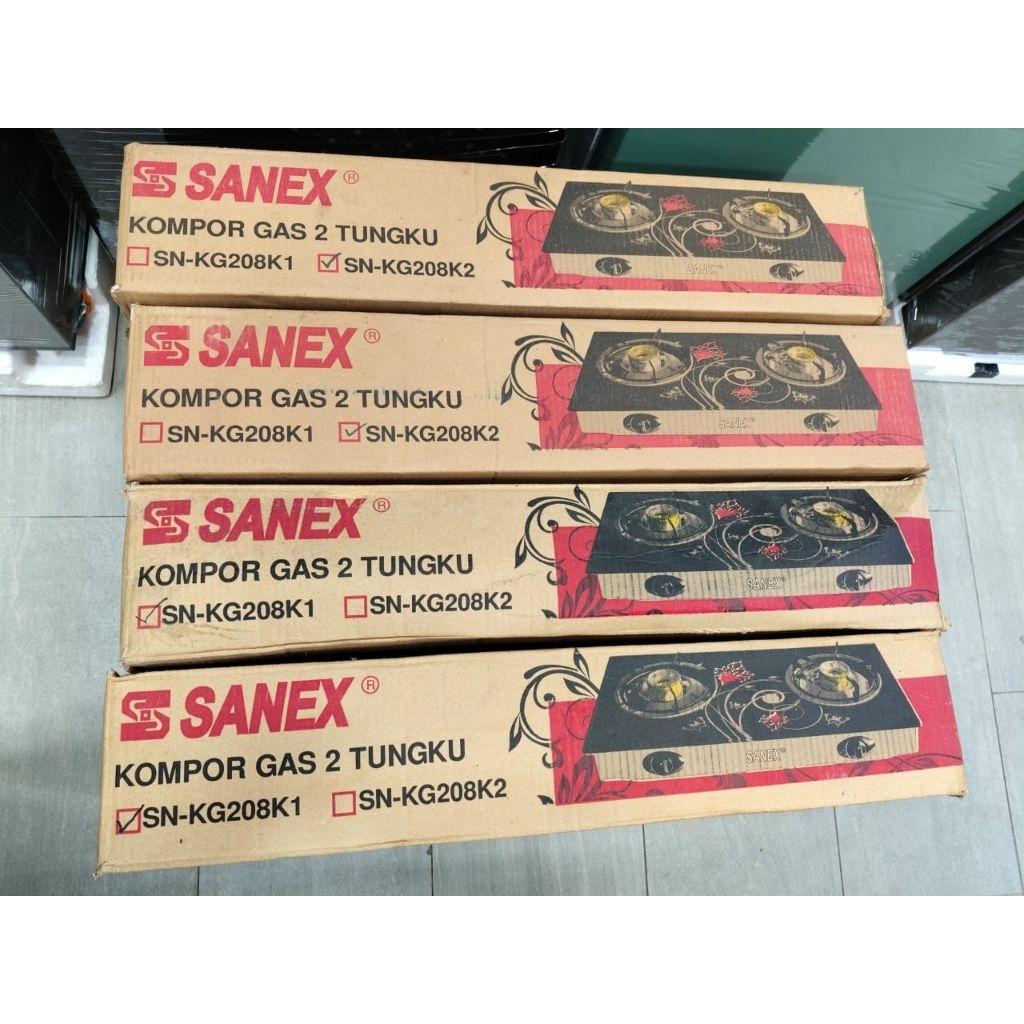 KOMPOR GAS KACA 2 TUNGKU SANEX MOTIF BUNGA / SN-KG208 K1 / SN-KG208 K2