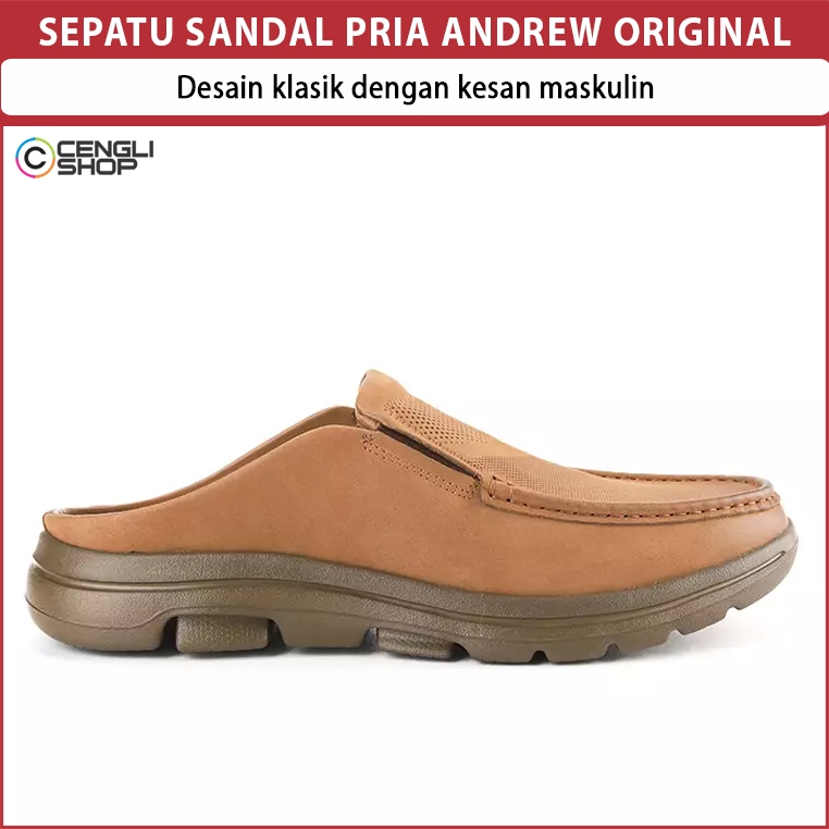 SEPATU SANDAL PRIA ANDREW ORIGINAL SENDAL SLIP ON SLOP SELOP KASUAL BRANDED KULIT ASLI KLASIK MASKUL