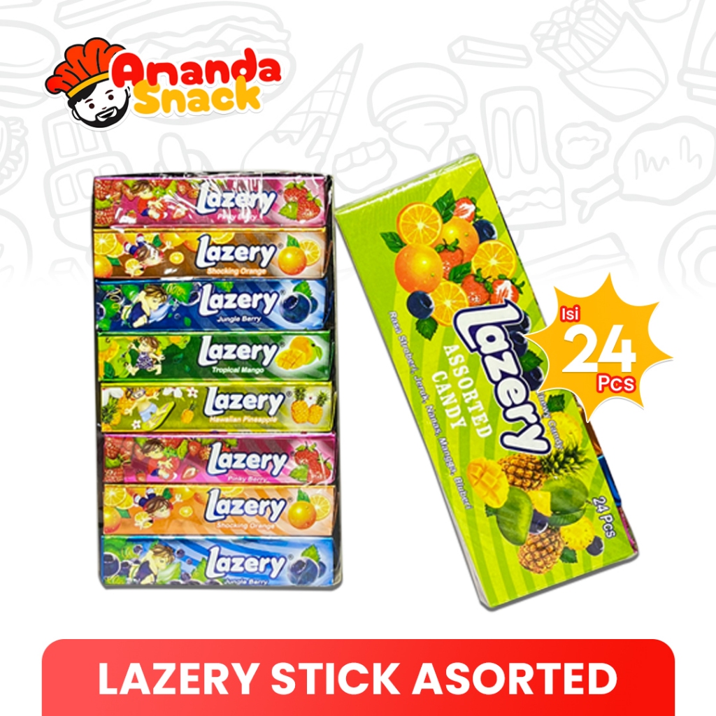 (STICK) Lazery Stick Assorted Candy Isi 24 Pcs / Permen Lazery Stick Aneka Rasa Buah-Buahan 1 Box
