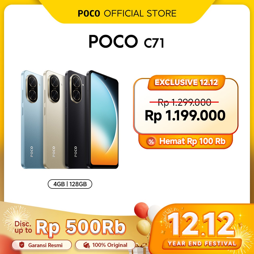 POCO C71 (4+4GB/128GB) Performa Cadas | Layar Cadas 6.88" 120Hz | Baterai Cadas 5200mAh | Expansi RA