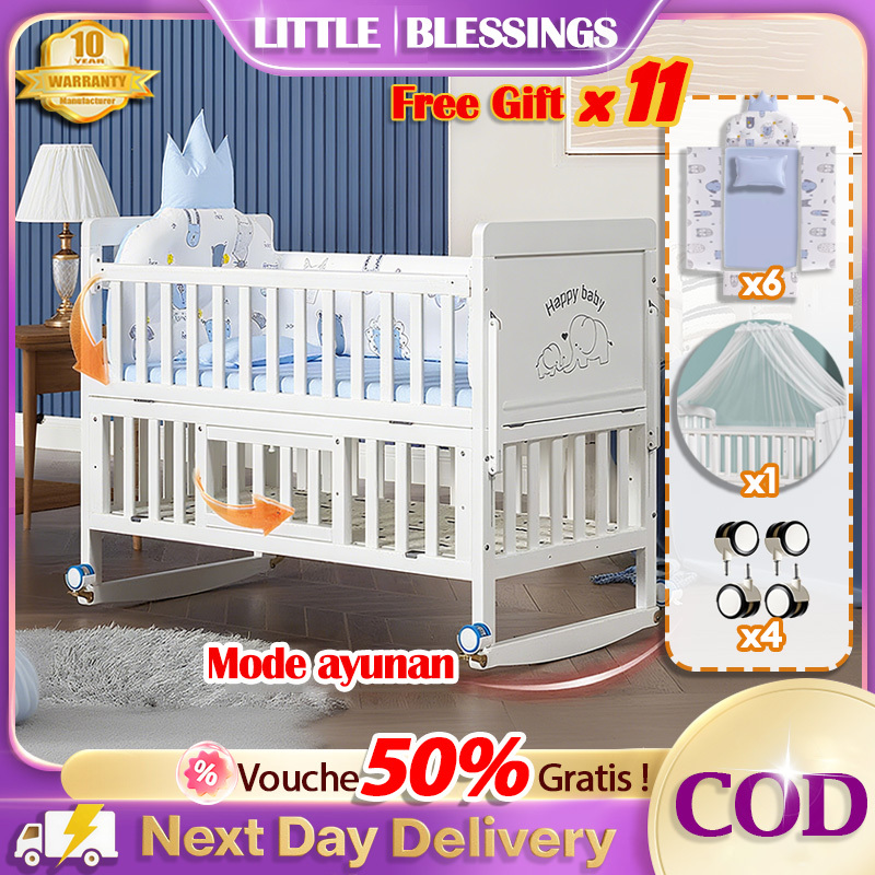 Impor Box Bayi Ranjang Bayi Kayu Solid - Cat Air Putih Non Toxic Tempat Tidur Bayi  Fitur Ayunan