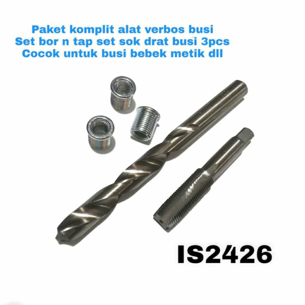 paket komplit verbos busi set tap n bor set sok drat busi pendek motor bebek n metik drat luar m14x1